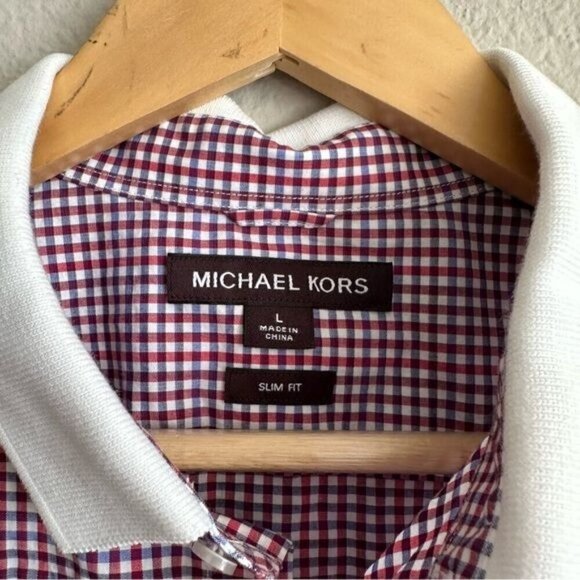 Michael Kors Men's Red Gingham Check Slim Fit Casual Button Down Shirt Size L - Picture 4 of 7
